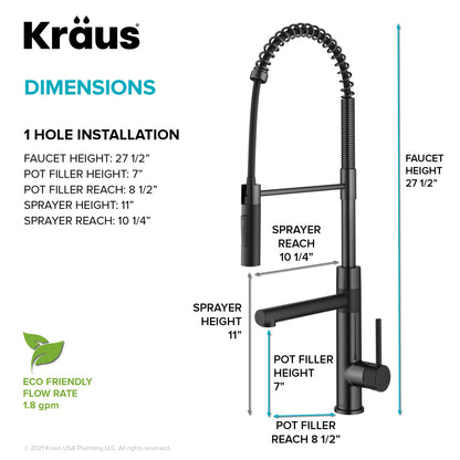 KRAUS Artec Pro Commercial Style Single Handle Kitchen Faucet with Pot Filler in Matte Black / Spot Free Black Stainless Steel - KPF-1604MBSFSB