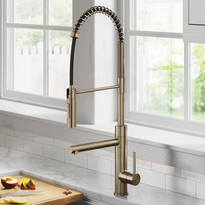 KRAUS Artec Pro Commercial Style Single Handle Kitchen Faucet with Pot Filler in Spot Free Antique Champagne Bronze - KPF-1604SFACB
