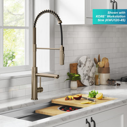 KRAUS Artec Pro Commercial Style Single Handle Kitchen Faucet with Pot Filler in Spot Free Antique Champagne Bronze - KPF-1604SFACB