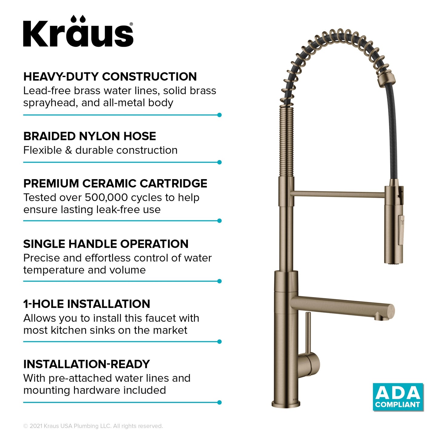 KRAUS Artec Pro Commercial Style Single Handle Kitchen Faucet with Pot Filler in Spot Free Antique Champagne Bronze - KPF-1604SFACB