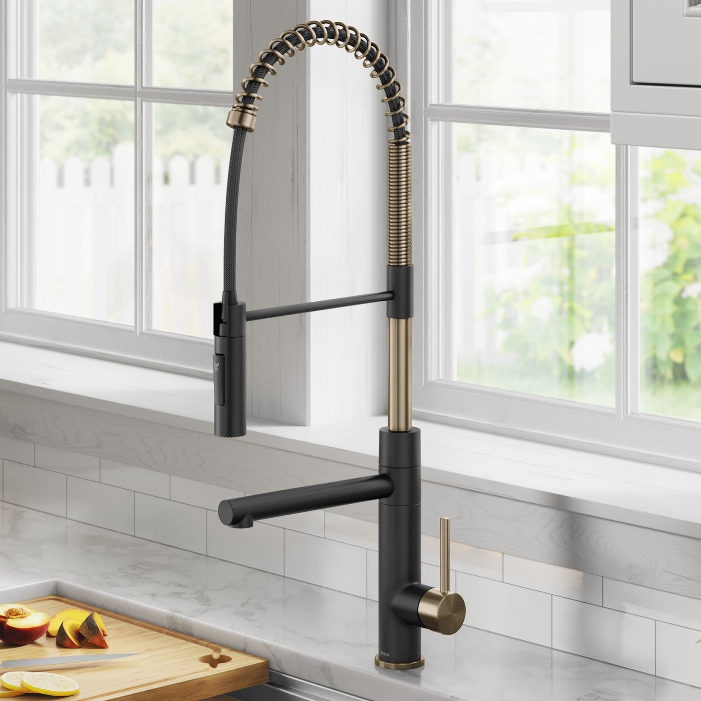 KRAUS Artec Pro Commercial Style  Single Handle Kitchen Faucet with Pot Filler in Spot Free Antique Champagne Bronze / Matte Black - KPF-1604SFACBMB