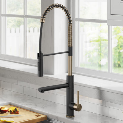 KRAUS Artec Pro Commercial Style  Single Handle Kitchen Faucet with Pot Filler in Spot Free Antique Champagne Bronze / Matte Black - KPF-1604SFACBMB