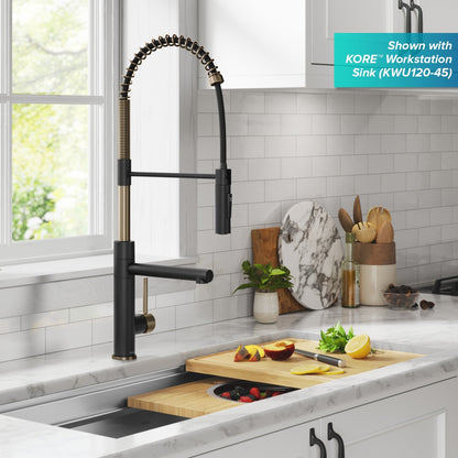 KRAUS Artec Pro Commercial Style  Single Handle Kitchen Faucet with Pot Filler in Spot Free Antique Champagne Bronze / Matte Black - KPF-1604SFACBMB