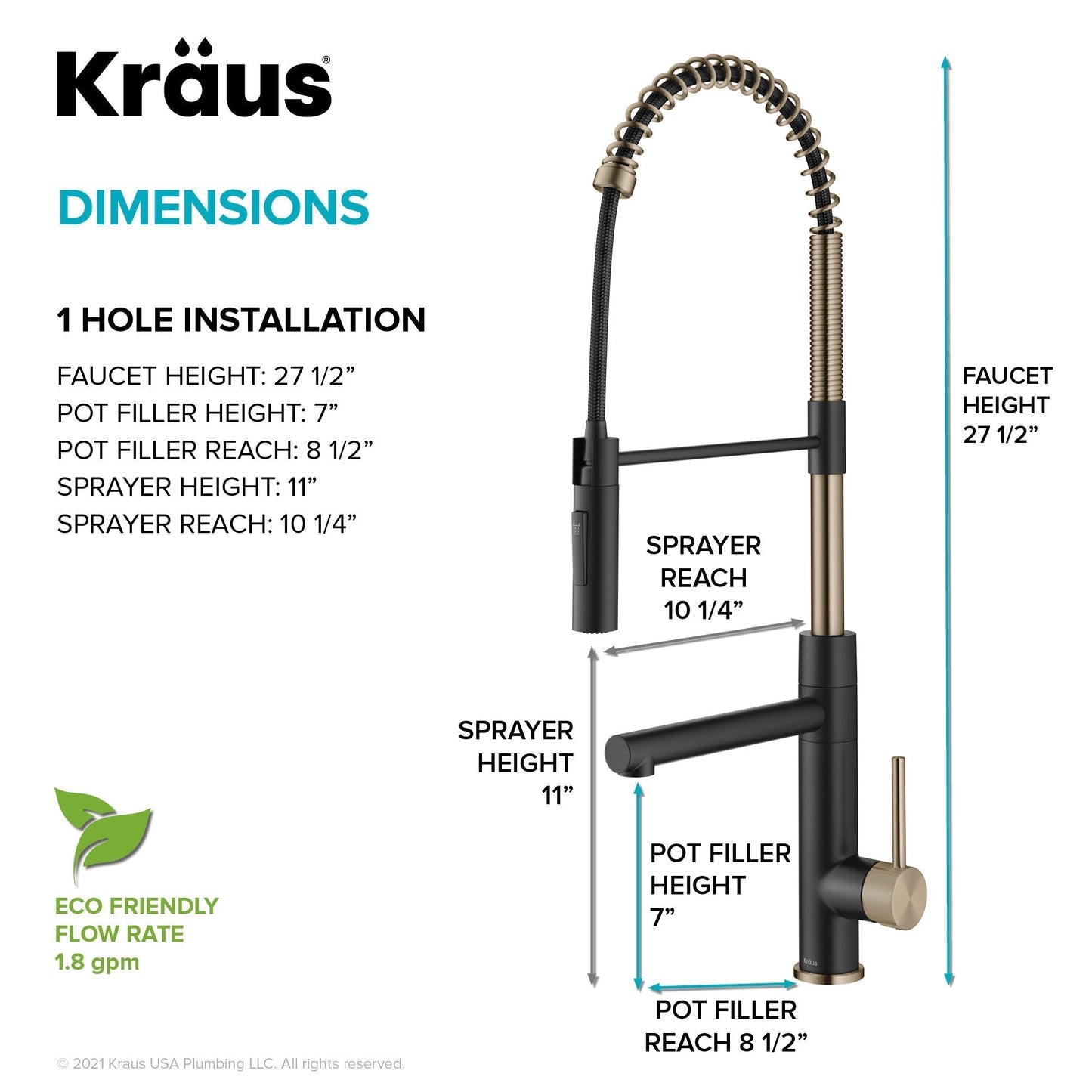 KRAUS Artec Pro Commercial Style  Single Handle Kitchen Faucet with Pot Filler in Spot Free Antique Champagne Bronze / Matte Black - KPF-1604SFACBMB