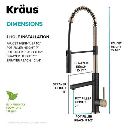 KRAUS Artec Pro Commercial Style  Single Handle Kitchen Faucet with Pot Filler in Spot Free Antique Champagne Bronze / Matte Black - KPF-1604SFACBMB