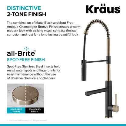 KRAUS Artec Pro Commercial Style  Single Handle Kitchen Faucet with Pot Filler in Spot Free Antique Champagne Bronze / Matte Black - KPF-1604SFACBMB