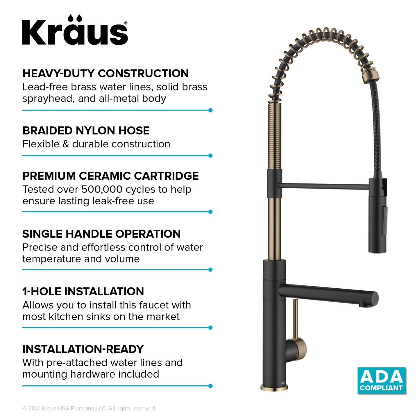 KRAUS Artec Pro Commercial Style  Single Handle Kitchen Faucet with Pot Filler in Spot Free Antique Champagne Bronze / Matte Black - KPF-1604SFACBMB