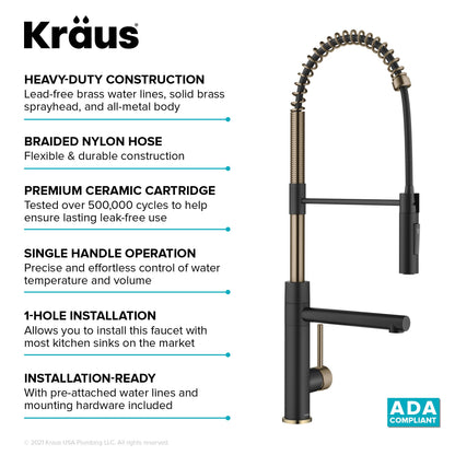 KRAUS Artec Pro Commercial Style  Single Handle Kitchen Faucet with Pot Filler in Spot Free Antique Champagne Bronze / Matte Black - KPF-1604SFACBMB