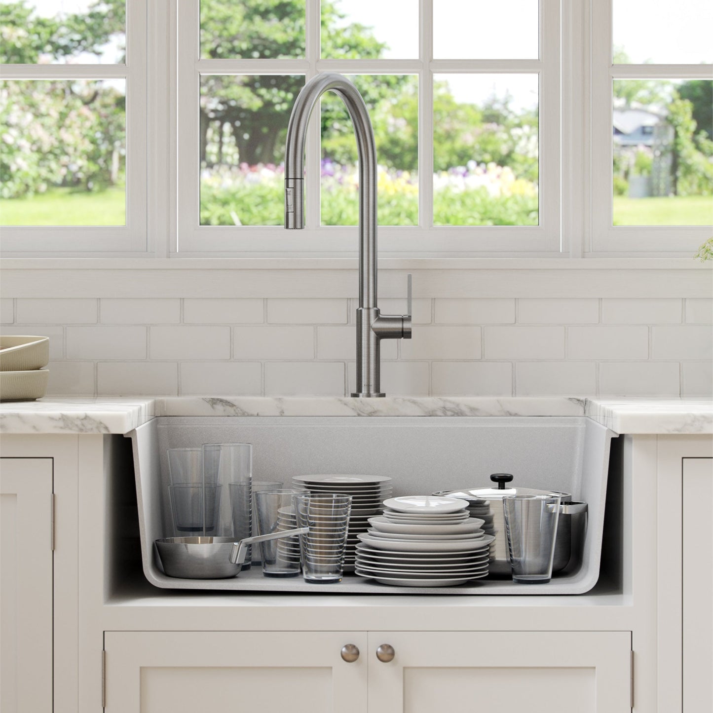 KRAUS Bellucci Workstation 30" Undermount Granite Composite Single Bowl Kitchen Sink in White with Accessories - KGUW1-30WH