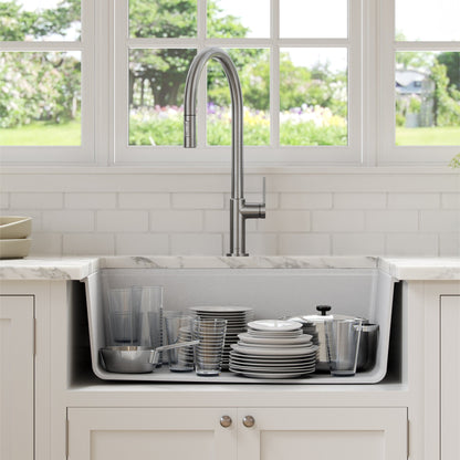 KRAUS Bellucci Workstation 30" Undermount Granite Composite Single Bowl Kitchen Sink in White with Accessories - KGUW1-30WH