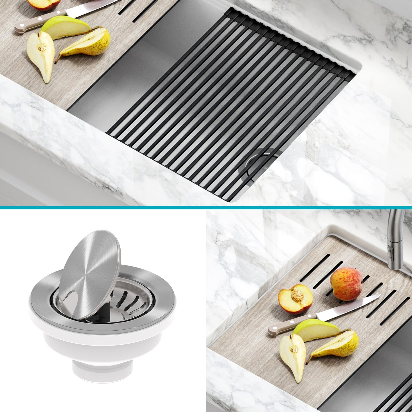 KRAUS Bellucci Workstation 30" Undermount Granite Composite Single Bowl Kitchen Sink in White with Accessories - KGUW1-30WH