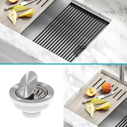 KRAUS Bellucci Workstation 30" Undermount Granite Composite Single Bowl Kitchen Sink in White with Accessories - KGUW1-30WH