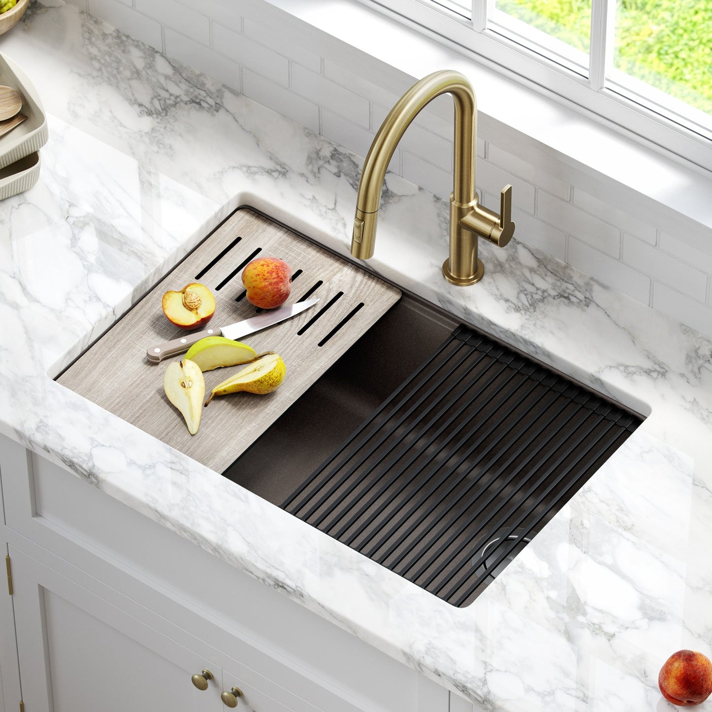 KRAUS Bellucci Workstation 30" Undermount Granite Composite Single Bowl Kitchen Sink with Accessories - KGUW2-30MBL