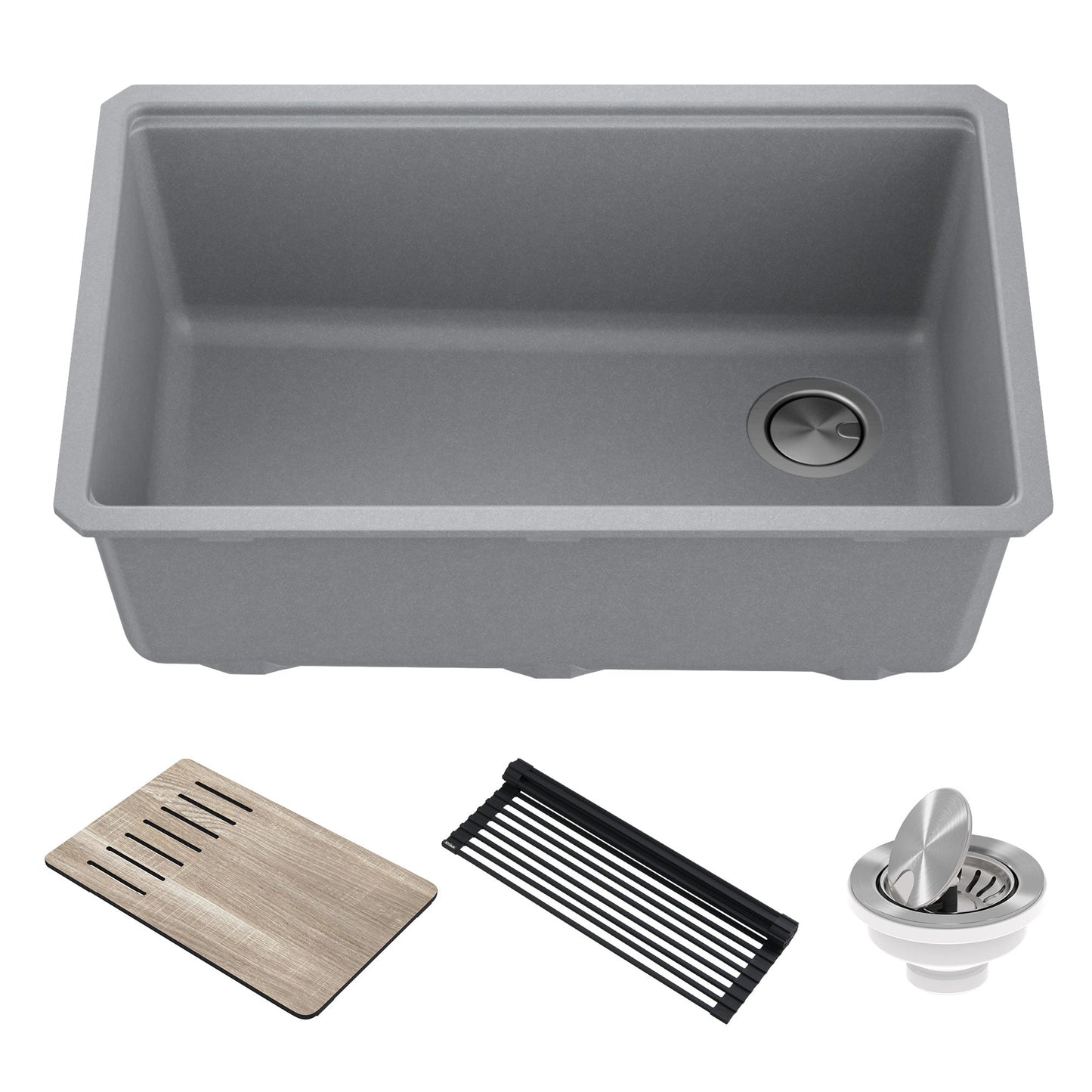 KRAUS Bellucci Workstation 30" Undermount Granite Composite Single Bowl Kitchen Sink with Accessories - KGUW2-30MBL