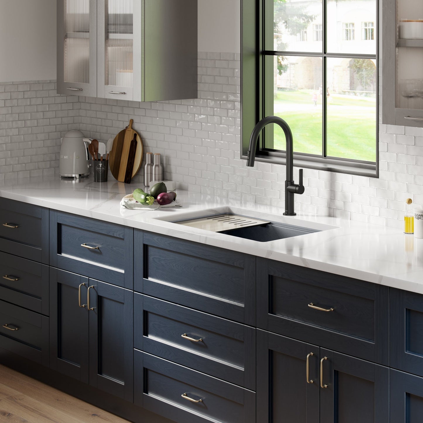 KRAUS Bellucci Workstation 30" Undermount Granite Composite Single Bowl Kitchen Sink with Accessories - KGUW2-30MBL