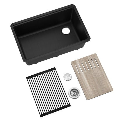 KRAUS Bellucci Workstation 30" Undermount Granite Composite Single Bowl Kitchen Sink with Accessories - KGUW2-30MBL