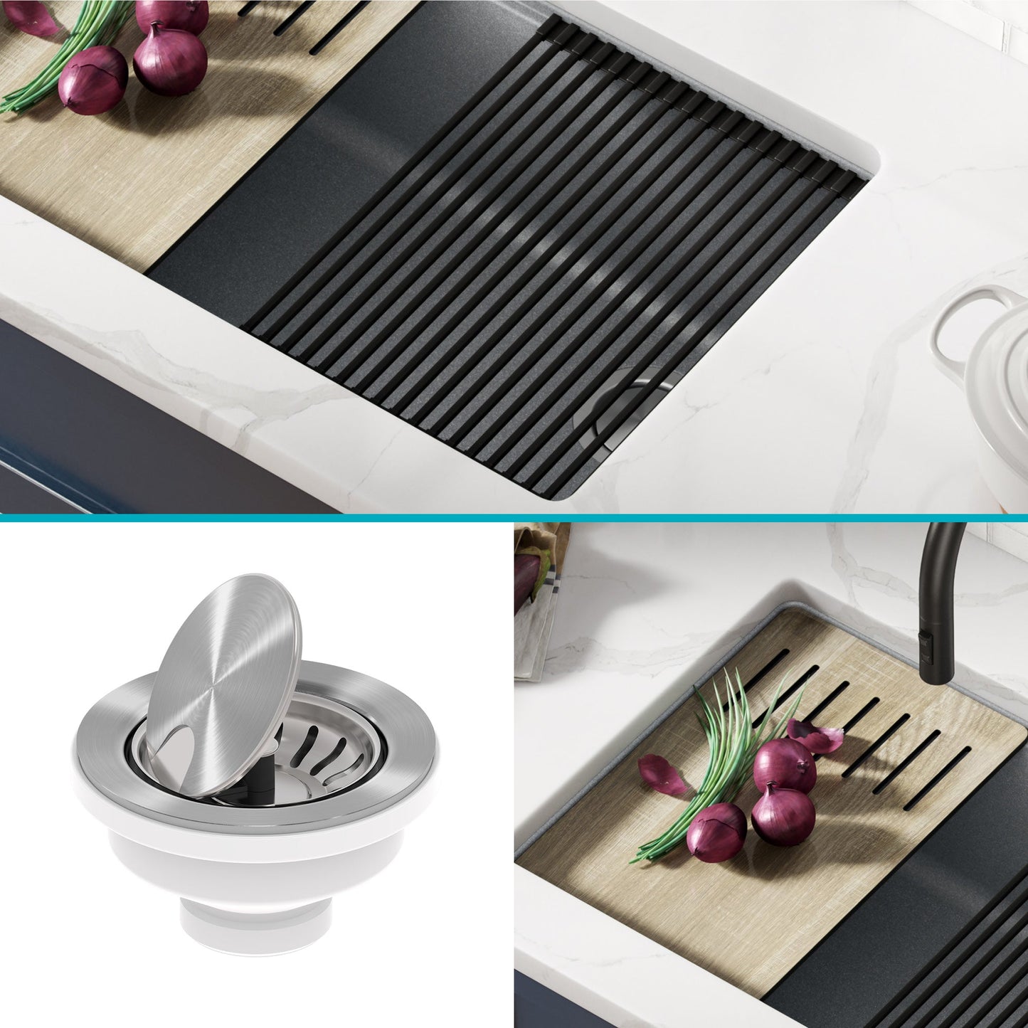 KRAUS Bellucci Workstation 30" Undermount Granite Composite Single Bowl Kitchen Sink with Accessories - KGUW2-30MBL