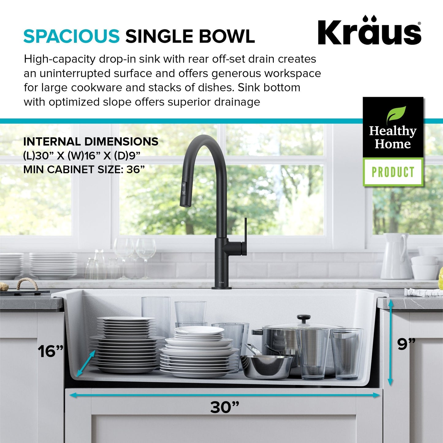 KRAUS Bellucci Workstation 33" Drop-In Granite Composite Kitchen Sink in White with Accessories - KGTW1-33WH
