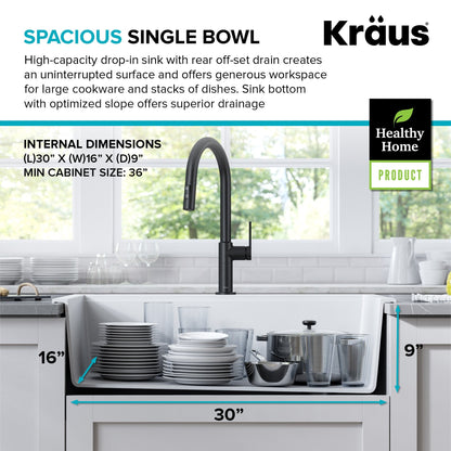KRAUS Bellucci Workstation 33" Drop-In Granite Composite Kitchen Sink in White with Accessories - KGTW1-33WH