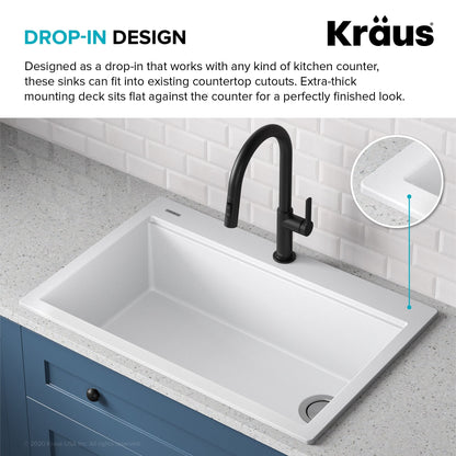 KRAUS Bellucci Workstation 33" Drop-In Granite Composite Kitchen Sink in White with Accessories - KGTW1-33WH