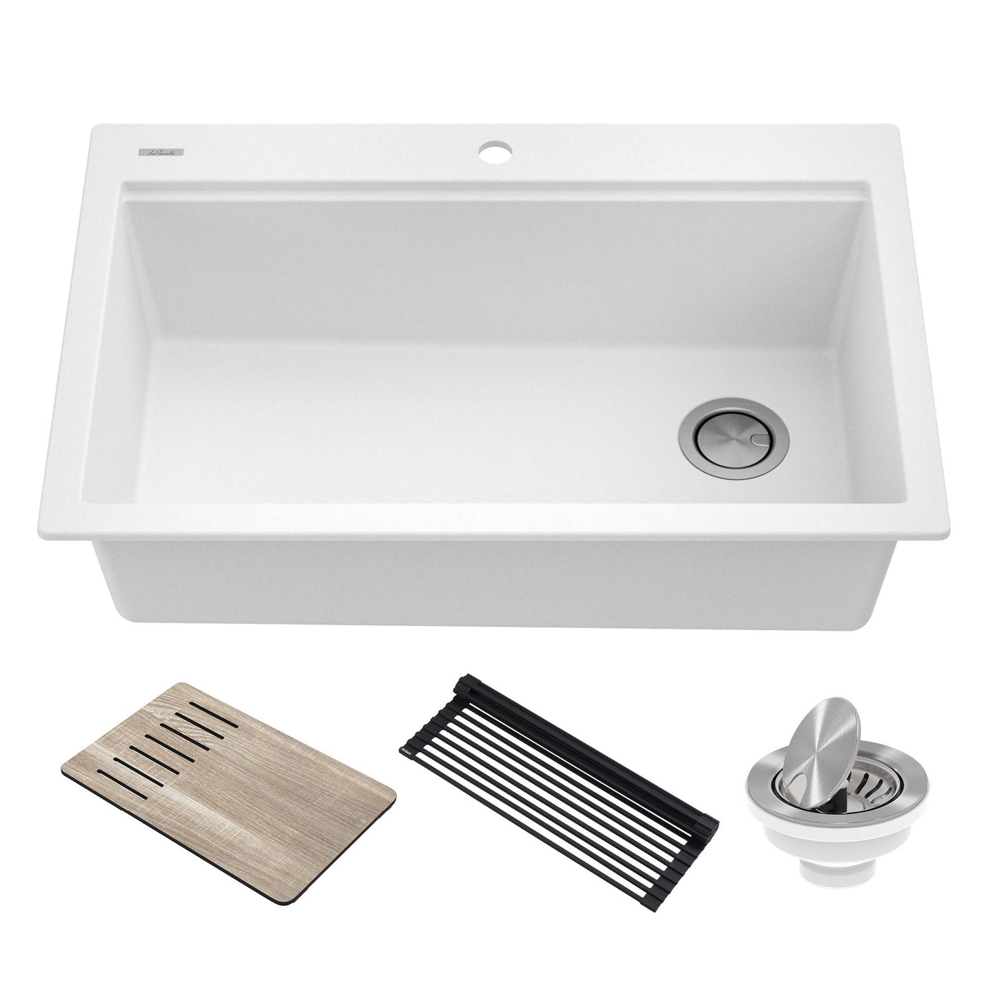 KRAUS Bellucci Workstation 33" Drop-In Granite Composite Kitchen Sink in White with Accessories - KGTW1-33WH
