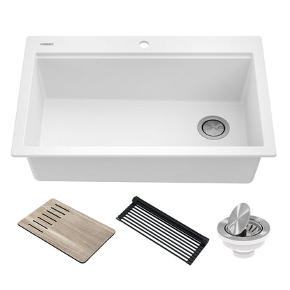 KRAUS Bellucci Workstation 33" Drop-In Granite Composite Kitchen Sink in White with Accessories - KGTW1-33WH