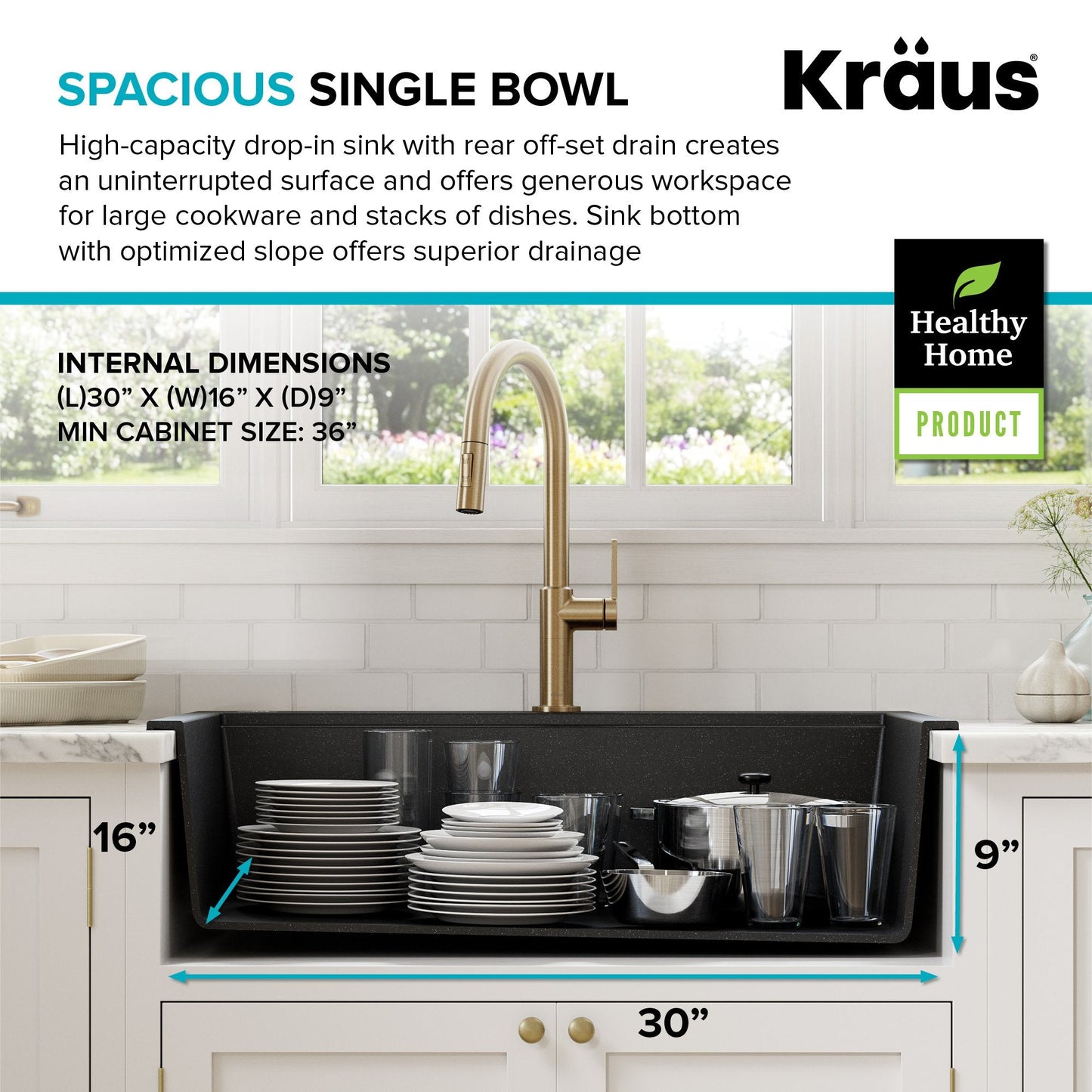 KRAUS Bellucci Workstation 33" Drop-In Granite Composite Kitchen Sink with Accessories - KGTW2-33MBL