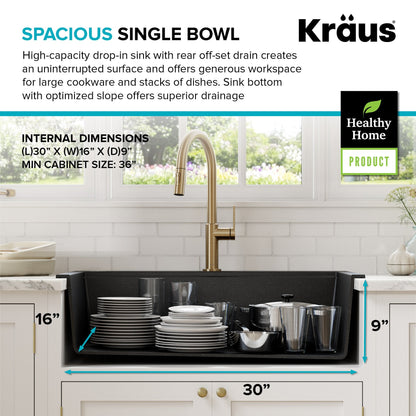 KRAUS Bellucci Workstation 33" Drop-In Granite Composite Kitchen Sink with Accessories - KGTW2-33MBL