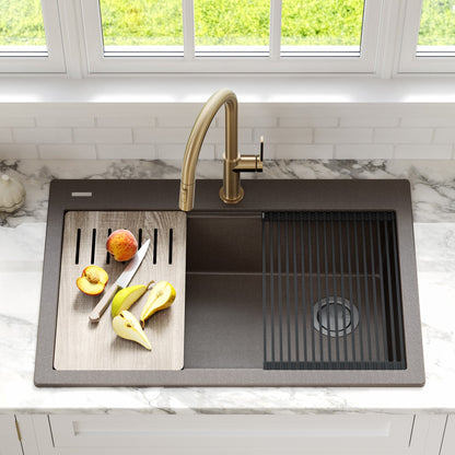 KRAUS Bellucci Workstation 33" Drop-In Granite Composite Kitchen Sink with Accessories - KGTW2-33MBL