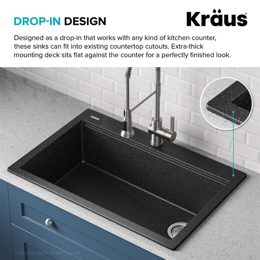KRAUS Bellucci Workstation 33" Drop-In Granite Composite Kitchen Sink with Accessories - KGTW2-33MBL