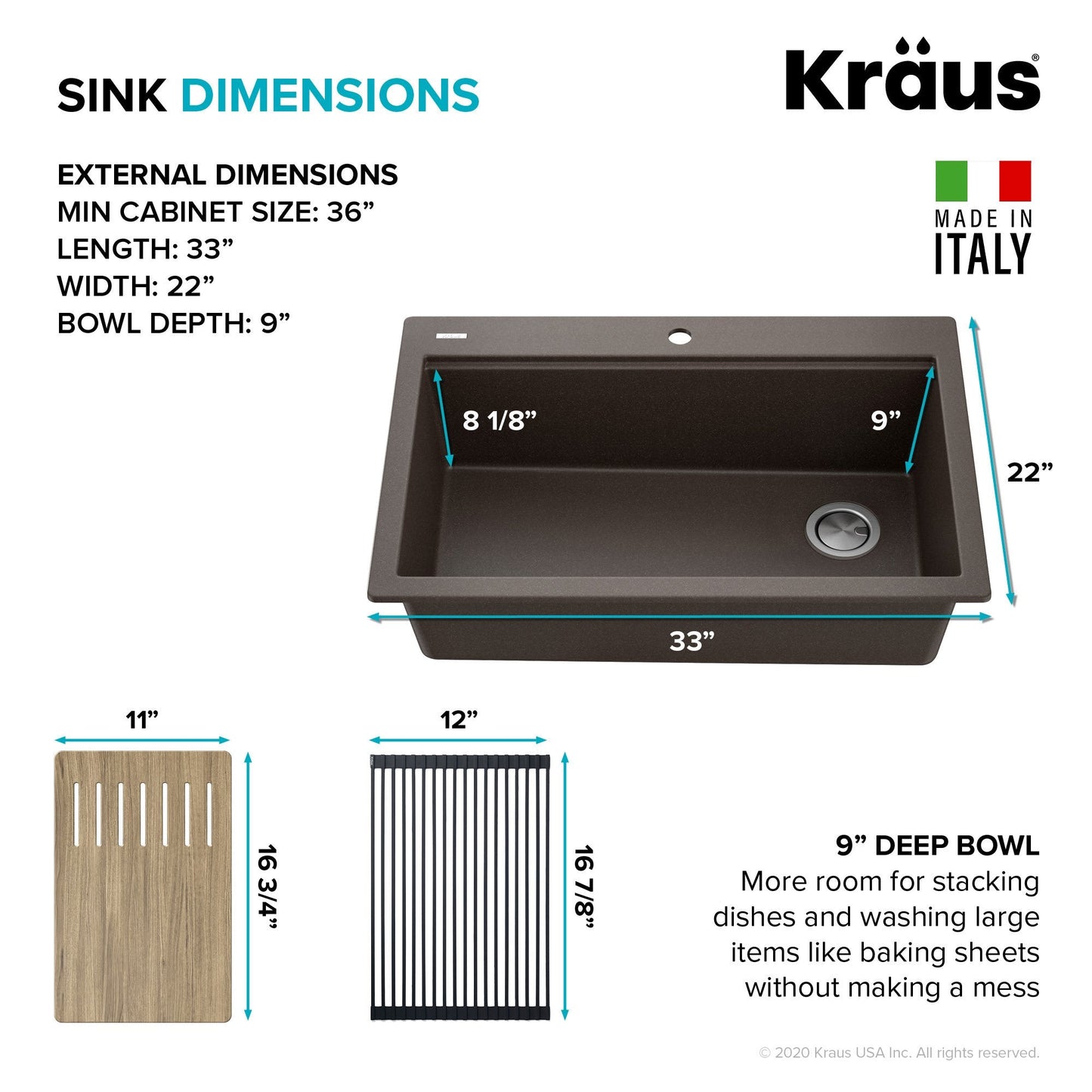 KRAUS Bellucci Workstation 33" Drop-In Granite Composite Kitchen Sink with Accessories - KGTW2-33MBL