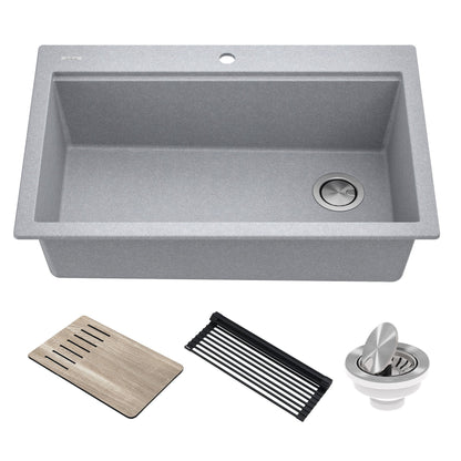 KRAUS Bellucci Workstation 33" Drop-In Granite Composite Kitchen Sink with Accessories - KGTW2-33MBL