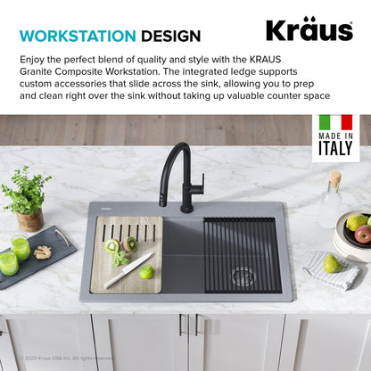 KRAUS Bellucci Workstation 33" Drop-In Granite Composite Kitchen Sink with Accessories - KGTW2-33MBL