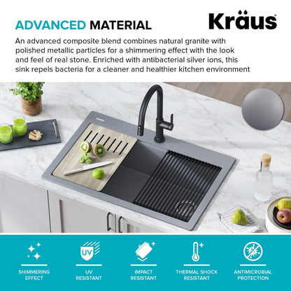 KRAUS Bellucci Workstation 33" Drop-In Granite Composite Kitchen Sink with Accessories - KGTW2-33MBL