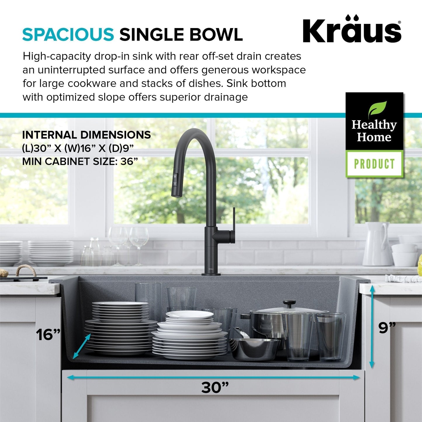 KRAUS Bellucci Workstation 33" Drop-In Granite Composite Kitchen Sink with Accessories - KGTW2-33MBL