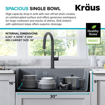 KRAUS Bellucci Workstation 33" Drop-In Granite Composite Kitchen Sink with Accessories - KGTW2-33MBL