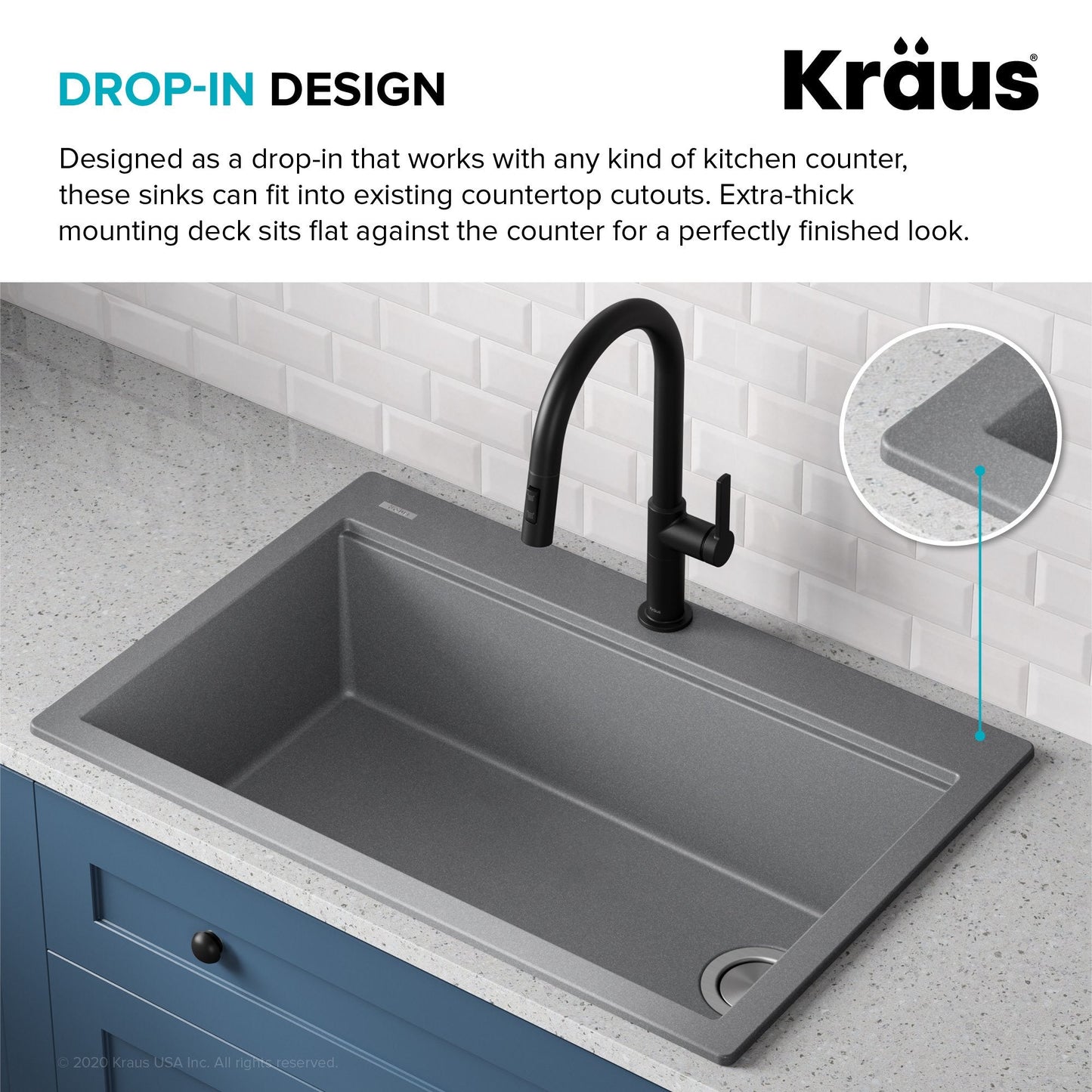 KRAUS Bellucci Workstation 33" Drop-In Granite Composite Kitchen Sink with Accessories - KGTW2-33MBL
