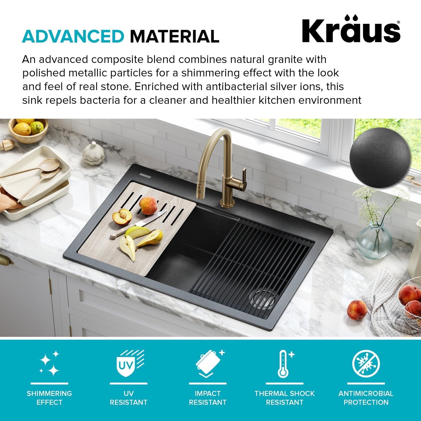 KRAUS Bellucci Workstation 33" Drop-In Granite Composite Kitchen Sink with Accessories - KGTW2-33MBL