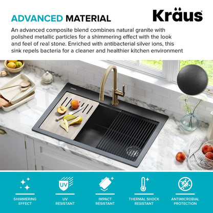 KRAUS Bellucci Workstation 33" Drop-In Granite Composite Kitchen Sink with Accessories - KGTW2-33MBL