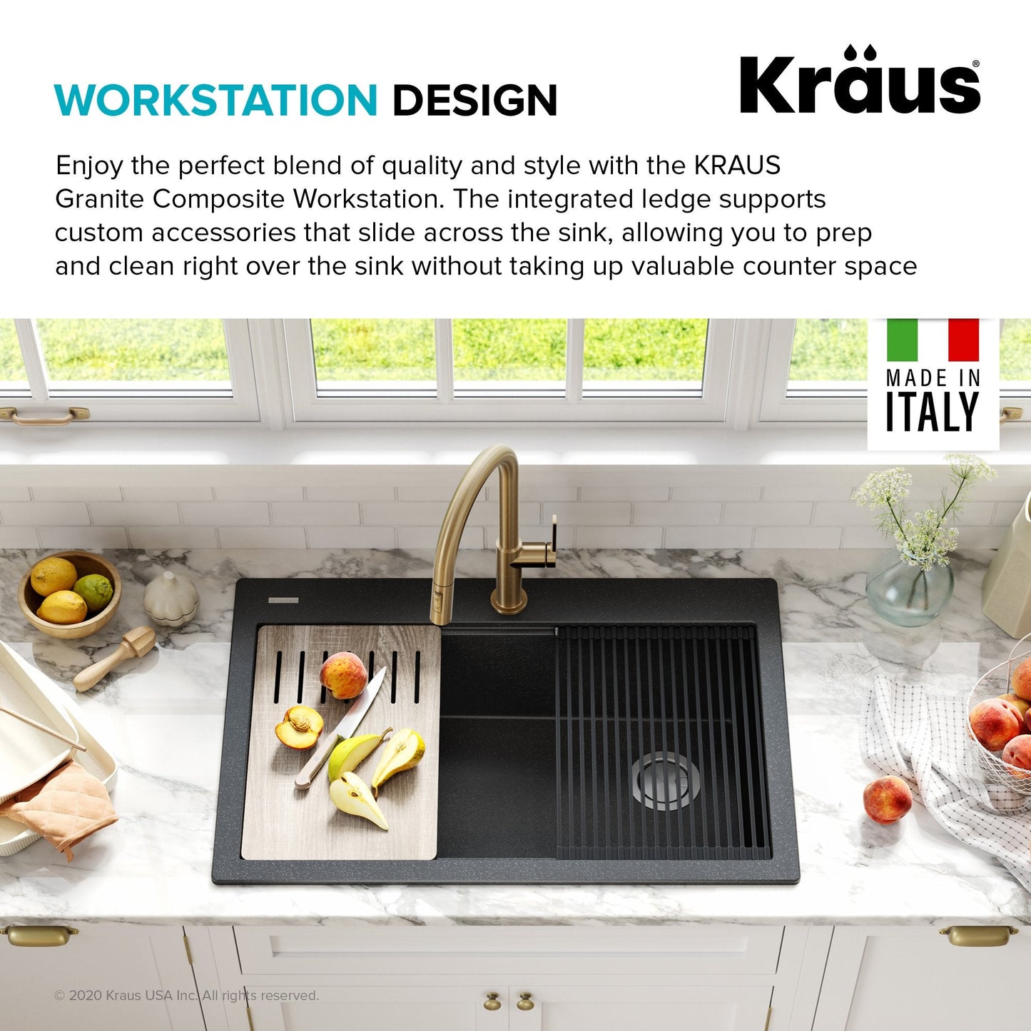 KRAUS Bellucci Workstation 33" Drop-In Granite Composite Kitchen Sink with Accessories - KGTW2-33MBL