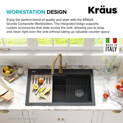 KRAUS Bellucci Workstation 33" Drop-In Granite Composite Kitchen Sink with Accessories - KGTW2-33MBL