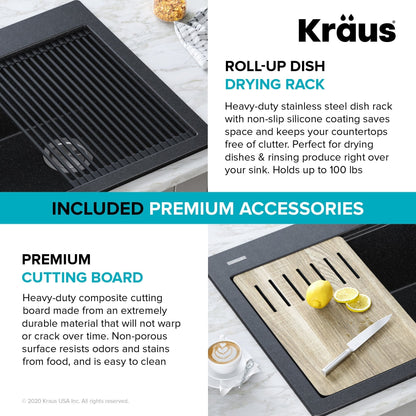 KRAUS Bellucci Workstation 33" Drop-In Granite Composite Kitchen Sink with Accessories - KGTW2-33MBL