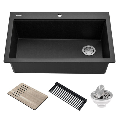 KRAUS Bellucci Workstation 33" Drop-In Granite Composite Kitchen Sink with Accessories - KGTW2-33MBL