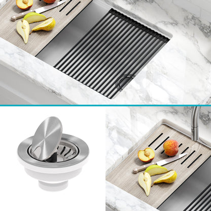 KRAUS Bellucci Workstation 33" Undermount Granite Composite Kitchen Sink in Metallic Black with Accessories - KGUW2-33MBL