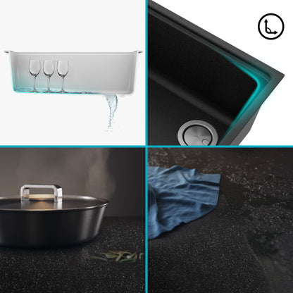 KRAUS Bellucci Workstation 33" Undermount Granite Composite Kitchen Sink in Metallic Black with Accessories - KGUW2-33MBL