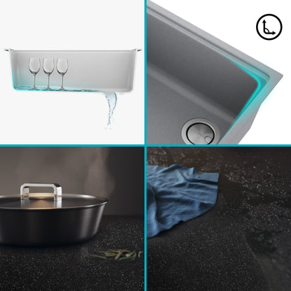 KRAUS Bellucci Workstation 33" Undermount Granite Composite Kitchen Sink in Metallic Gray with Accessories - KGUW2-33MGR