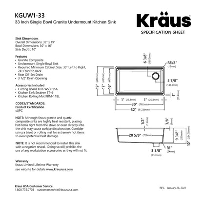 KRAUS Bellucci Workstation 33" Undermount Granite Composite Kitchen Sink in White with Accessories - KGUW1-33WH