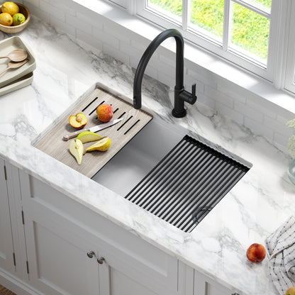 KRAUS Bellucci Workstation 33" Undermount Granite Composite Kitchen Sink in White with Accessories - KGUW1-33WH