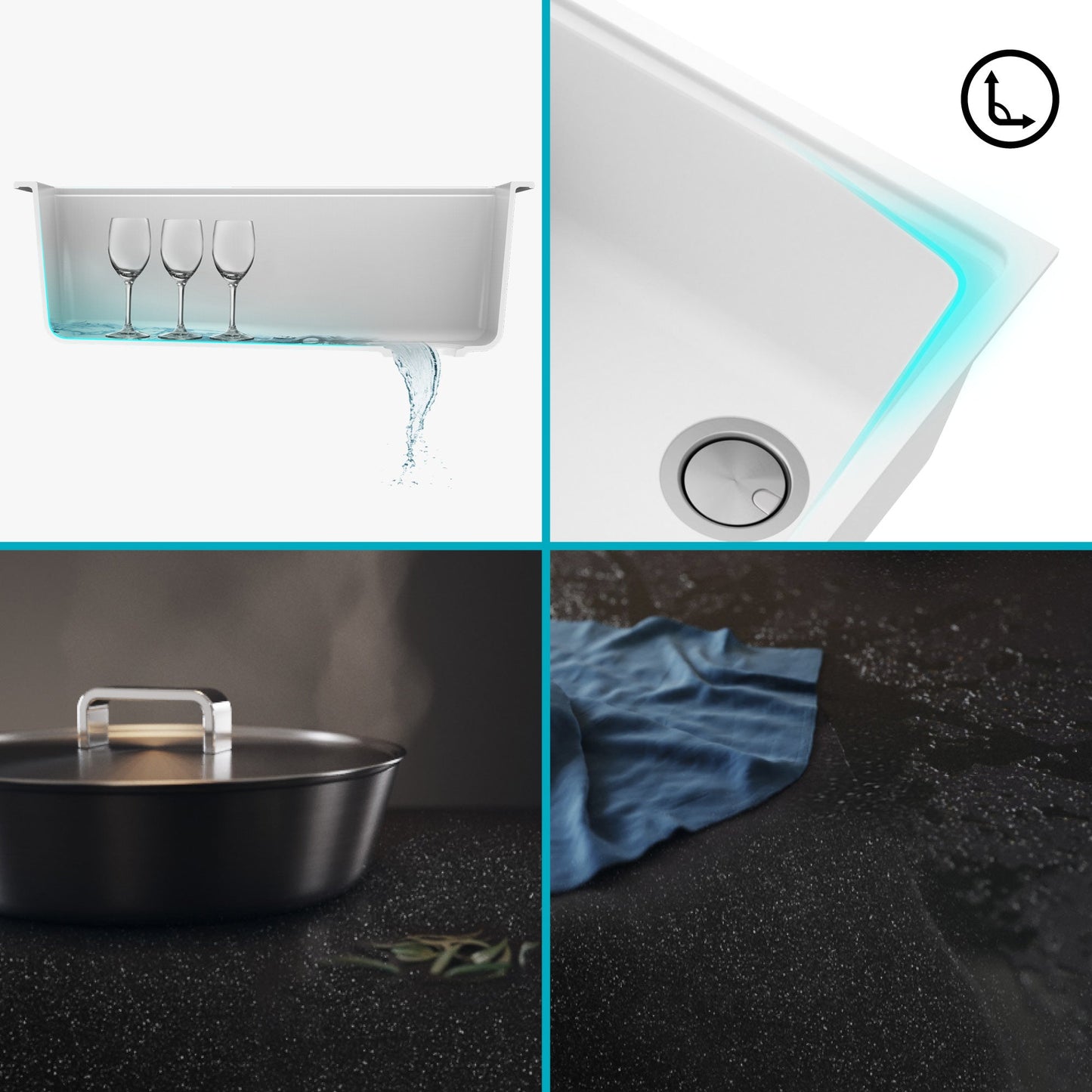 KRAUS Bellucci Workstation 33" Undermount Granite Composite Kitchen Sink in White with Accessories - KGUW1-33WH