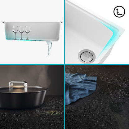 KRAUS Bellucci Workstation 33" Undermount Granite Composite Kitchen Sink in White with Accessories - KGUW1-33WH